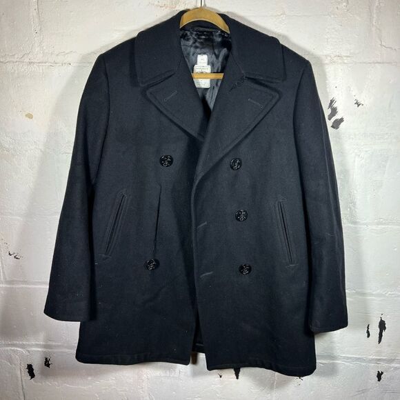 Vintage 90s DSCP Quarterdeck Naval Black Military Wool Heavy Peacoat Jacket 44L - Picture 3 of 13